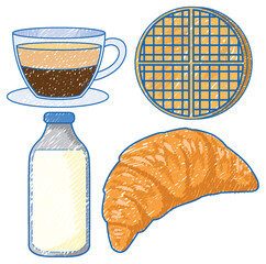 Poster - Breakfast set in Pencil Colour Sketch Simple Style