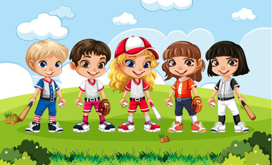 Wall Mural - girls in baseball outfits at school scene