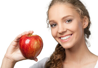 Wall Mural - Portrait of a Young Woman Holding an Apple