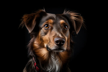 portrait of a cute dog on a black background. studio shot.8ai generated)