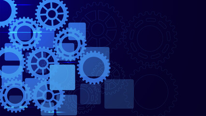 Poster - abstract mechanism with gear wheel. digital engineering and technology background design concept.