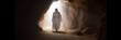 Jesus Christ is praying in a cave. The apostle, the praying man alone, the divine light