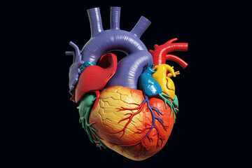 Aufkleber - An educational diagram of a human heart, labeled with its various parts and accompanied by concise description. Generative AI technology.