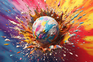 Leinwandbilder - An artistic representation of a golf ball surrounded by an explosion of colorful paint, evoking a sense of joy and playfulness associated with the sport. Generative AI technology.