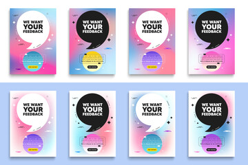 Canvas Print - We want your feedback tag. Poster frame with quote. Survey or customer opinion sign. Client comment. Your feedback flyer message with comma. Gradient blur background posters. Vector