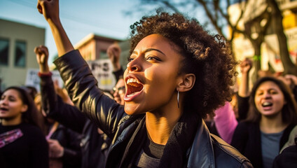 Black lives matter activist movement protesting against racism and fighting for equality Demonstrators from different cultures and race protest on street for justice and equal rights