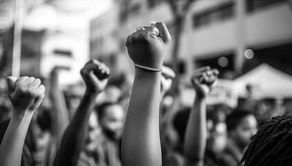 Wall Mural - Black lives matter activist movement protesting against racism and fighting for equality Demonstrators from different cultures and race protest on street for justice and equal rights