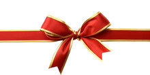 Red Ribbon  And Bow With Gold Isolated Against Transparent Background