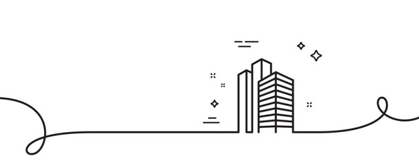 skyscraper buildings line icon. continuous one line with curl. city architecture sign. town symbol. 