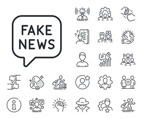 Poster - propaganda conspiracy chat sign. specialist, doctor and job competition outline icons. fake news lin