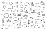 Fototapeta Młodzieżowe - Hand drawn simple elements set. Sketch underlines, icons, emphasis, speech bubbles, arrows and shapes. Vector illustration isolated on white background.