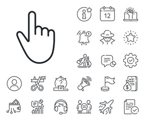 Poster - click action sign. salaryman, gender equality and alert bell outline icons. hand cursor line icon. f