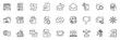 © blankstock - Icons pack as Food delivery, Place and Compliance line icons for app include Communication, Supply chain, Puzzle game outline thin icon web set. Dislike hand, International globe. Vector