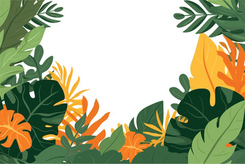 Wall Mural - Vector illustration in trendy flat simple style - spring and summer background with copy space for text - landscape with plants, leaves, flowers - background for banner, greeting card, poster and adve