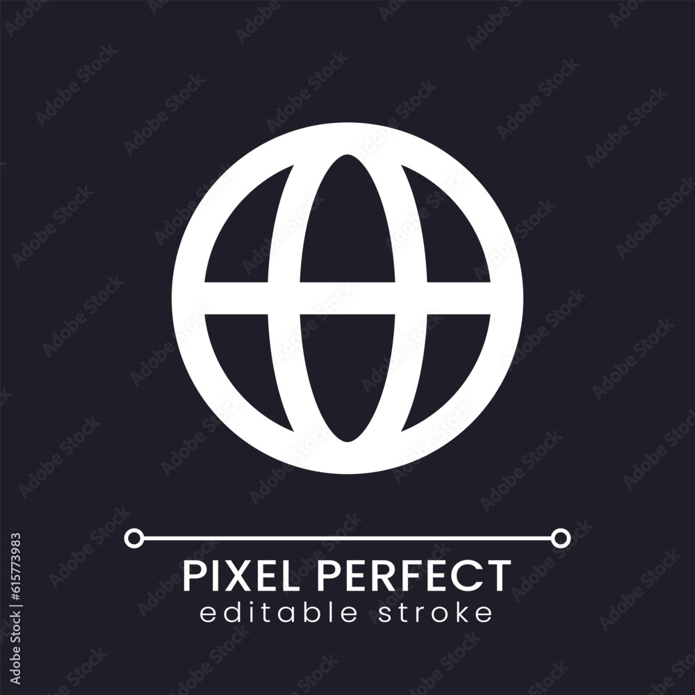 Globe pixel perfect white linear ui icon for dark theme. Choose ...