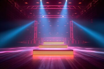 Wall Mural - empty stage with neon lighting. generative ai.