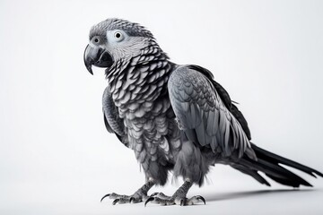 Poster - Gray Parrot Bird on White Background Generative AI