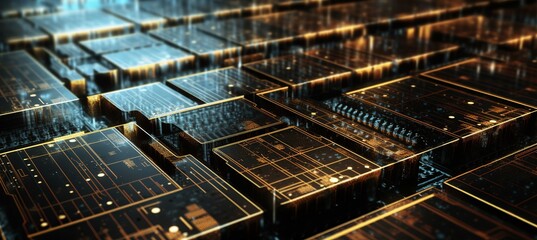 Poster - Virtual computer circuit block technology background. Generative AI technology.