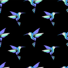 Wall Mural - Hummingbird bright seamless pattern.