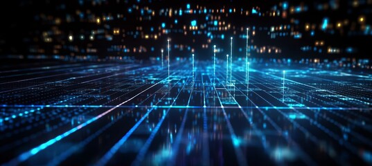 Leinwandbilder - Cyberspace data code network flow particles virtual technology background. Generative AI technology.
