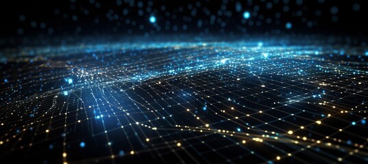 Fototapete - Virtual data space network flow particles technology background. Generative AI technology.