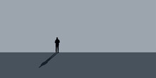 Lonely Man Stands In Front Of A Gray Wall Shadow Vector Illustration EPS10