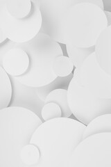 Poster - White abstract background of soar paper circles pattern of different size, perspective, top view, backdrop for advertising, design, card, poster, flyer, text in elegant soft light minimalistic style.
