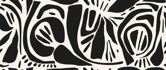 Vector seamless background. Minimalistic abstract pattern of different shapes. Modern black print on a light background. Ideal for textile design, screensavers, covers, cards, invitations and posters.