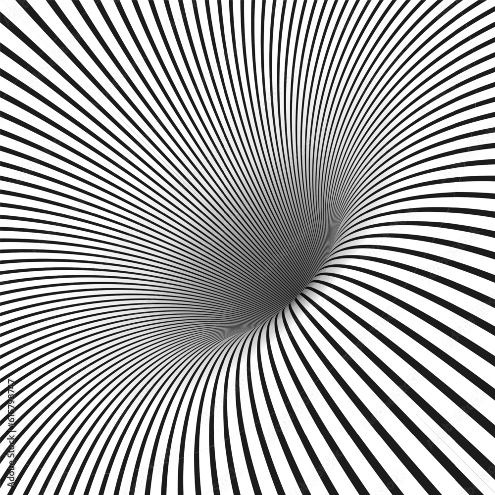 Abstract optical illusion. Hypnotic spiral tunnel with black and white ...