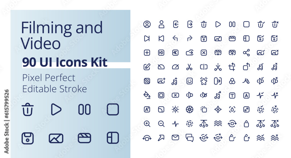 Video production pixel perfect linear ui icons kit. Filmmaking software ...