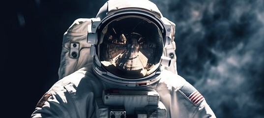 Wall Mural - astronaut on dark background. generative ai technology.