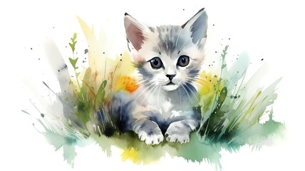 Wall Mural - watercolor painting of a cat