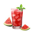 Glass of watermelon juice and slice of watermelon isolated. Png element. Generative ai