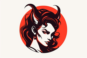 Demon woman logo of sexy devil isolated on white background.