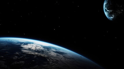 Wall Mural - space planet earth right semicircle shot with blue another planet in frame. universe science astrono