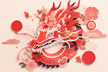 Year Of The Dragon Chinese Celebration. Paper Cut Out Chinese Dragon Design
