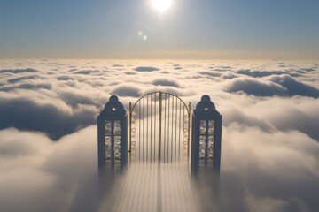 Wall Mural - Gates above the clouds, door to heaven. Generative AI