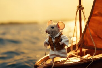 Wall Mural - mouse as a sailor, fantasy illustration, generated with ai