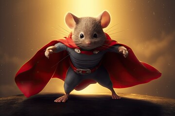 Wall Mural - mouse as a superhero, fantasy illustration, generated with ai