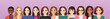 Portrait of multicultural multiethnic group of different casual and business women isolated on purple background vector illustration