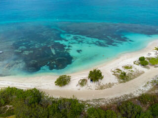 Sticker - Aerial drone panorama of the white beaches of Antigua island in the Caribbean sea