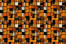Halloween Seamless Repetitive Geometric Background With Square Shapes..Black And Orange Repetition Pattern, Mosaic Seasonal Background, Orange, Black. Generative AI.