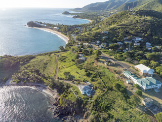 Sticker - Aerial drone panorama of the white beaches of Antigua island in the Caribbean sea