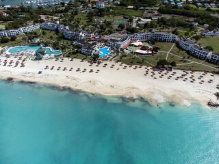 Wall Mural - Aerial drone panorama of the white beaches of Antigua island in the Caribbean sea