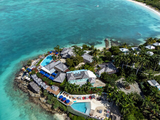 Sticker - Aerial drone panorama of the white beaches of Antigua island in the Caribbean sea