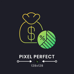 Sticker - Taxable Income yellow solid gradient desktop icon on black. Capital gains. Tax deductions. Business earnings. Pixel perfect 128x128, outline 2px. Glyph pictogram for dark mode. Isolated vector image