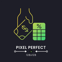 Sticker - Payroll tax yellow solid gradient desktop icon on black. Employee deductions. Salary expenses. Personal income. Pixel perfect 128x128, outline 2px. Glyph pictogram for dark mode. Isolated vector image