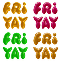 Poster - Set of Friyay text or letters for Friday celebration concept in 3d rendering.