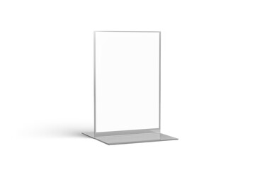 Wall Mural - Blank table tent isolated on a grey background. 3D Promotional Table Tent Mockup Template for A4 display. Cards to advertise your business or promote special sales. Marketing materials. 3d rendering.	