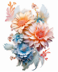 Serene 3D Flowers Sublimation in Pastel, bouquet of flowers, bouquet of roses, bouquet of lilies, Created using generative AI
